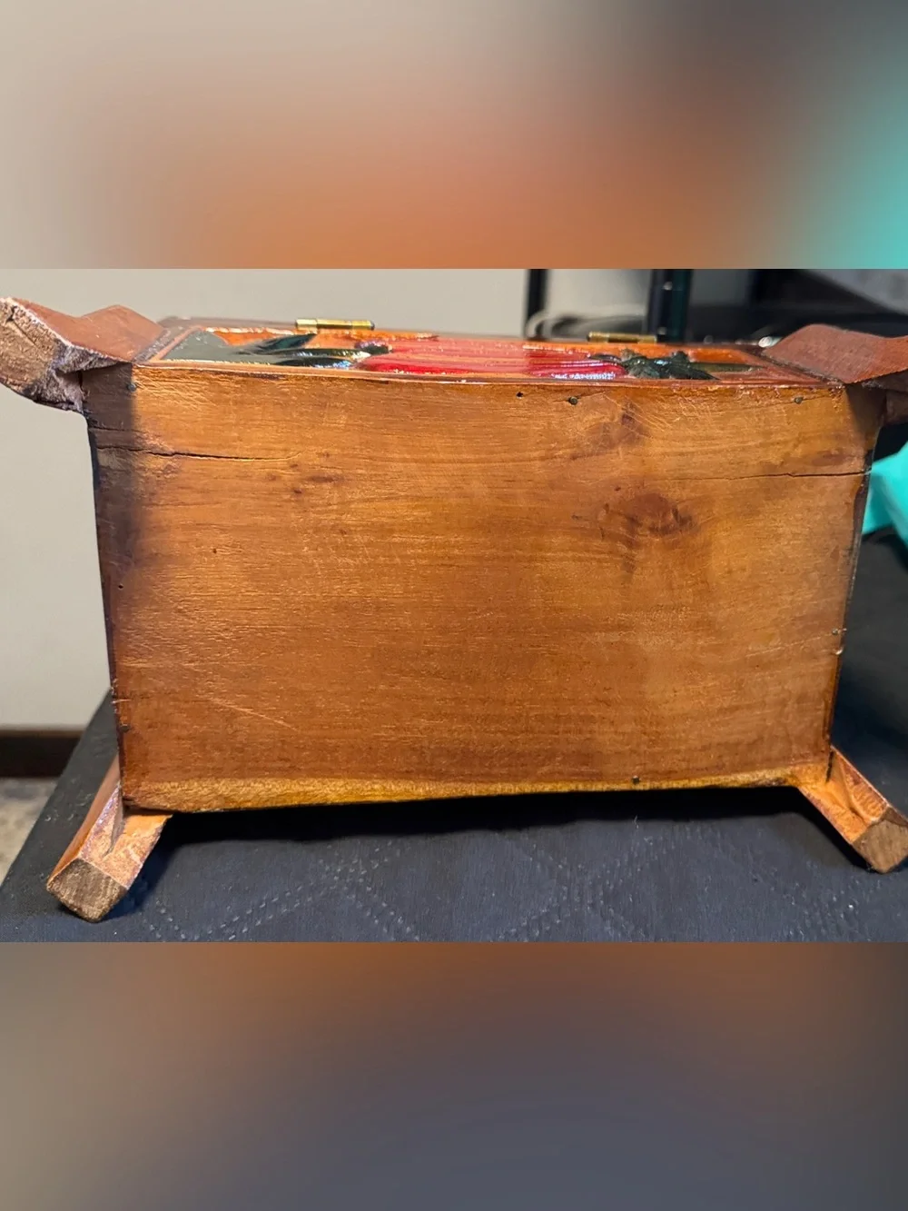 Hand-Carved Wooden Decorative Trunk - Multicolor